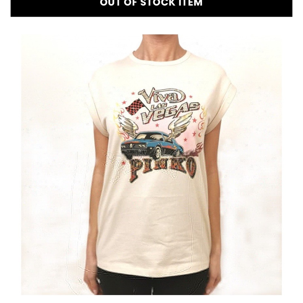 Pinko Beige Graphic Tee with Car Design - Picture 5 of 14